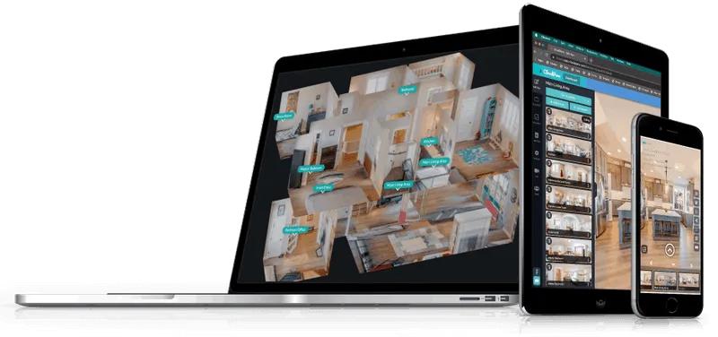 Viewora virtual tour viewed on laptop, tablet, and phone